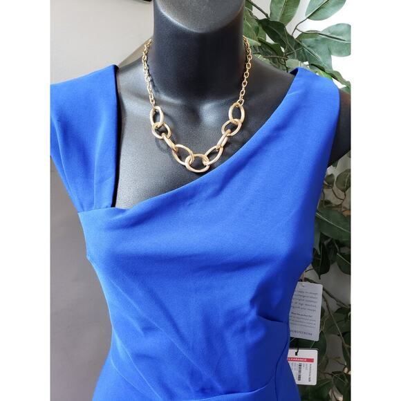 Laundry by Shelli Segal Midi Dress Womens Size 6 Blue Asymmetric Neck Sleeveless - Picture 3 of 14